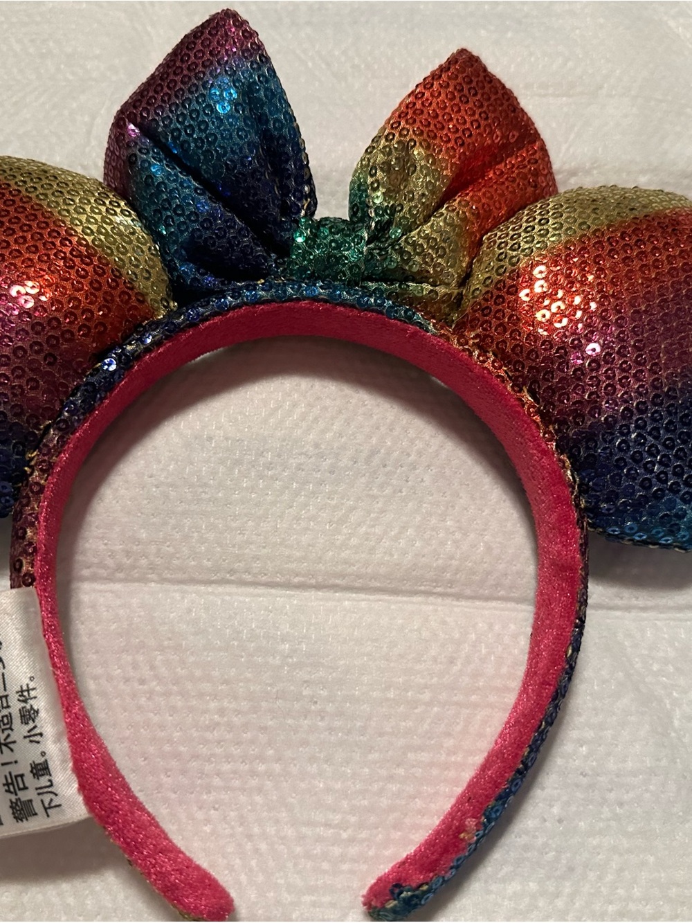 Disney Rainbow Sequin Minnie-Style Headband with Pink Lined Band
